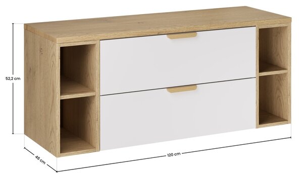 Comad Závěsná skříňka pod umyvadlo Aster Nordic s deskou a regály 120 cm bílá/dub cremona