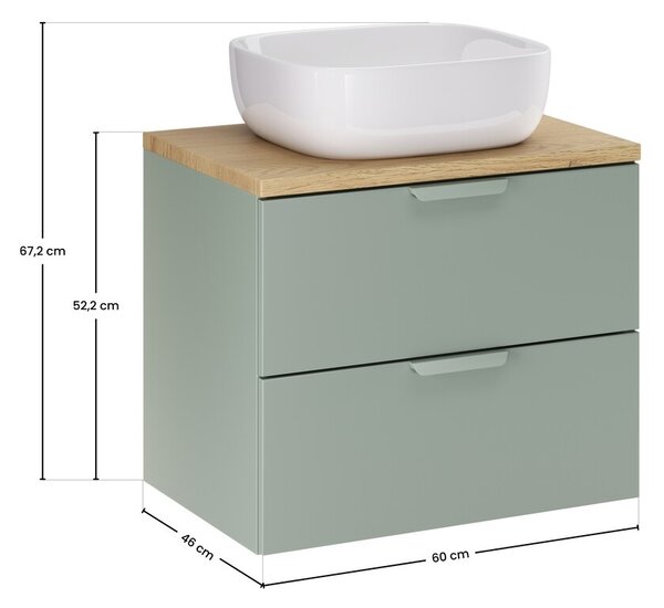 Comad Závěsná skříňka Aster Smile s deskou a umyvadlem 60 cm zelená/dub cremona