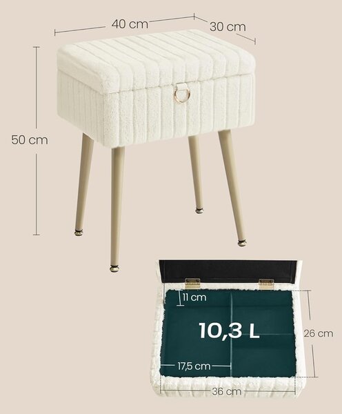 SONGMICS Taburet s úložným prostorem Lila 10,3 L krémový/zlatý