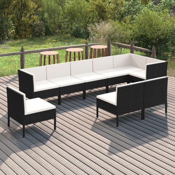 Maison Exclusive – 9-dielna záhradná súprava s vankúšmi z polyrotangu v čiernej farbe