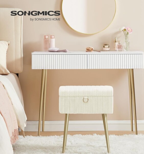SONGMICS Taburet s úložným prostorem Lila 10,3 L krémový/zlatý