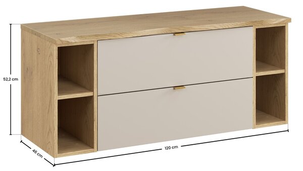 Comad Závěsná skříňka pod umyvadlo Dalia Cashmere Nature s deskou a regály 120 cm dub cremona/kašmírová