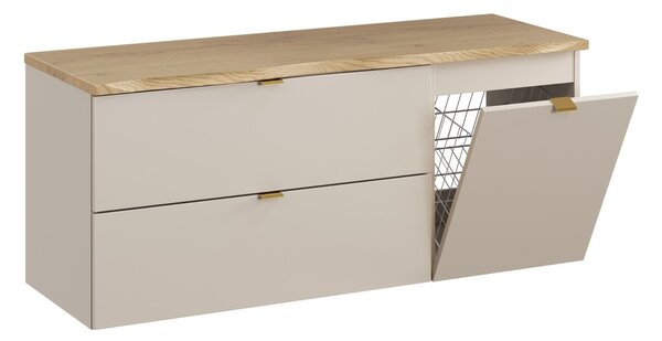 Comad Závěsná skříňka pod umyvadlo Dalia Cashmere Nature s deskou a košem na prádlo 120 cm béžová/dub cremona