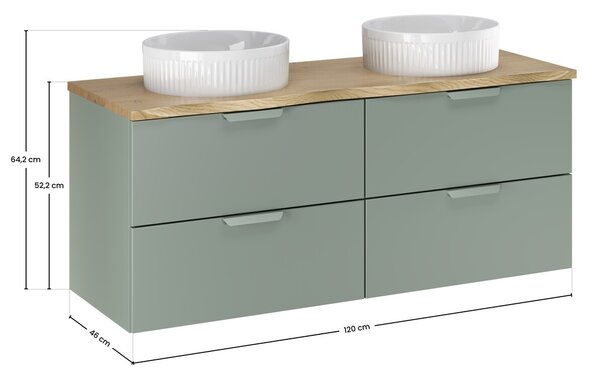 Comad Závěsná skříňka Aster Nature Beyond s deskou a umyvadly 120 cm zelená/dub cremona