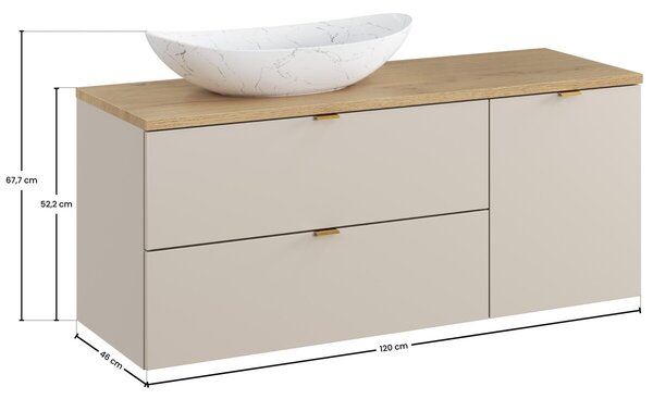 Comad Závěsná skříňka pod umyvadlo Dalia Cashmere Nordic Lena s deskou, košem na prádlo a umyvadlem 120 cm béžová/dub cremona