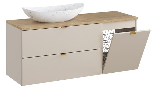 Comad Závěsná skříňka pod umyvadlo Dalia Cashmere Nordic Lena s deskou, košem na prádlo a umyvadlem 120 cm béžová/dub cremona