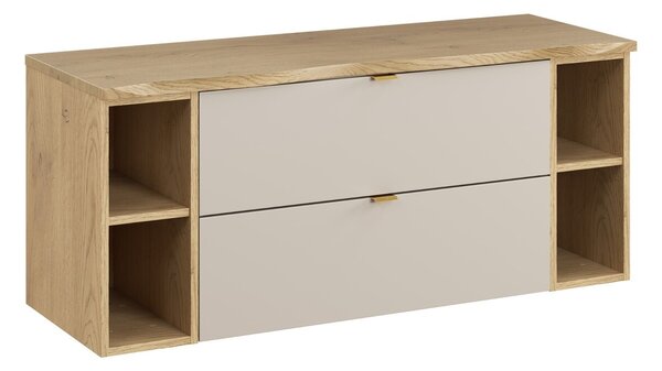 Comad Závěsná skříňka pod umyvadlo Dalia Cashmere Nature s deskou a regály 120 cm dub cremona/kašmírová
