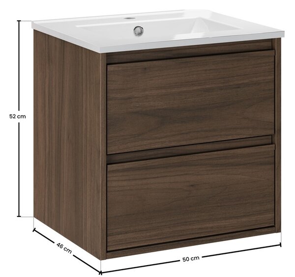 Comad Závěsná skříňka Villa Lava se zápustným umyvadlem 50 cm ořech