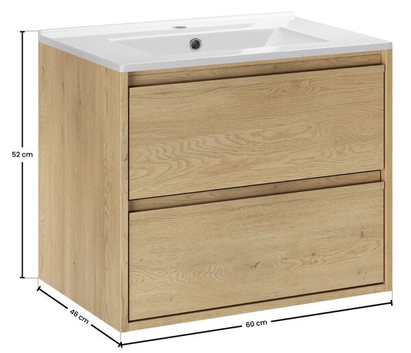 Comad Závěsná skříňka Viola Lava se zápustným umyvadlem 60 cm dub cremona