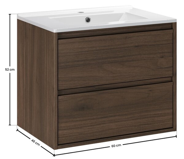 Comad Závěsná skříňka Villa Lava se zápustným umyvadlem 60 cm ořech