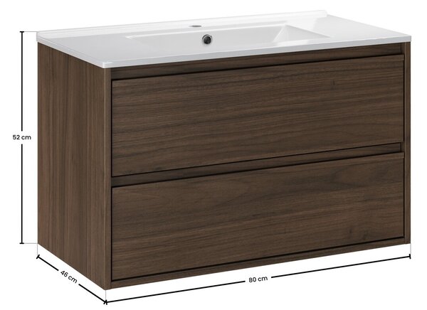 Comad Závěsná skříňka Villa Lava se zápustným umyvadlem 80 cm ořech