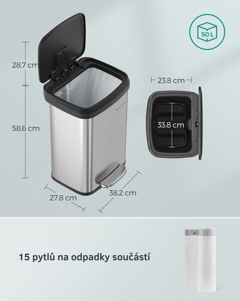 SONGMICS Odpadkový kôš Wide strieborný