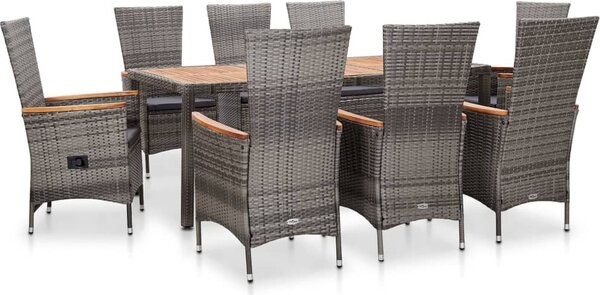 Maison Exclusive – 9-dielna záhradná jedálenská súprava s poduškami Poly Rattan Grey