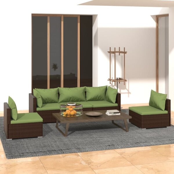 Maison Exclusive – 5-dielna záhradná súprava s vankúšmi z polyrotangu v hnedej farbe