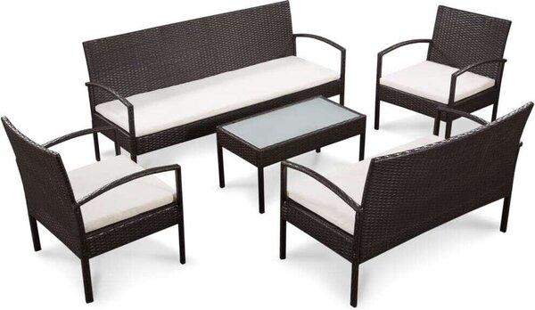 Maison Exclusive – 5-dielna záhradná súprava s vankúšmi z polyrotangu v hnedej farbe