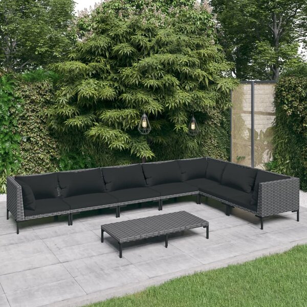 Maison Exclusive – 8-dielna záhradná súprava s vankúšmi z polyrotangu v tmavošedej farbe