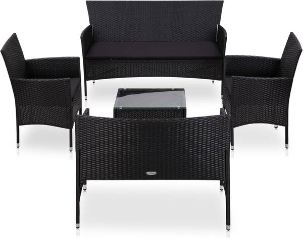 Maison Exclusive – 5-dielna záhradná súprava s vankúšmi z polyrotangu v čiernej farbe
