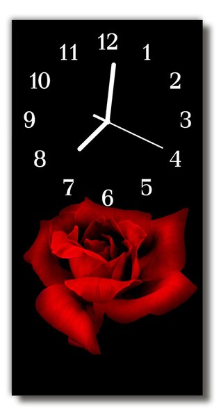 Sklenené hodiny vertikálne Kvety červená ruža 30x60 cm