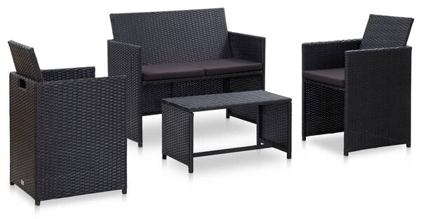 Maison Exclusive – 4-dielna záhradná súprava s poduškami z polyratanu, čierna