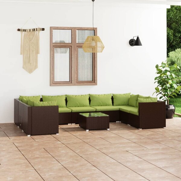 Maison Exclusive – 10-dielna záhradná súprava s vankúšmi z polyrotangu v hnedej farbe