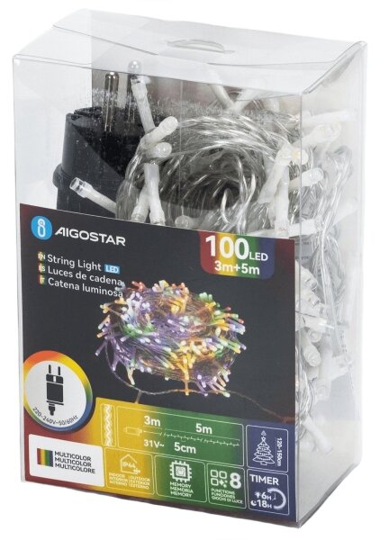 Aigostar - LED vonkajšia vianočná reťaz 100xLED/8 funkcií 5,3m IP44 viacfarebná