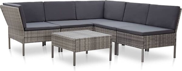 Maison Exclusive – 6-dielna záhradná súprava s vankúšmi, poly ratan, sivá