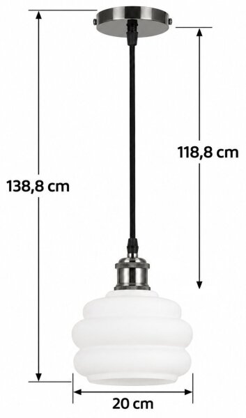 BRILAGI - LED luster na lanku RETRO GLASS 1xE27/60W/230V pr. 20 cm čierna/biela