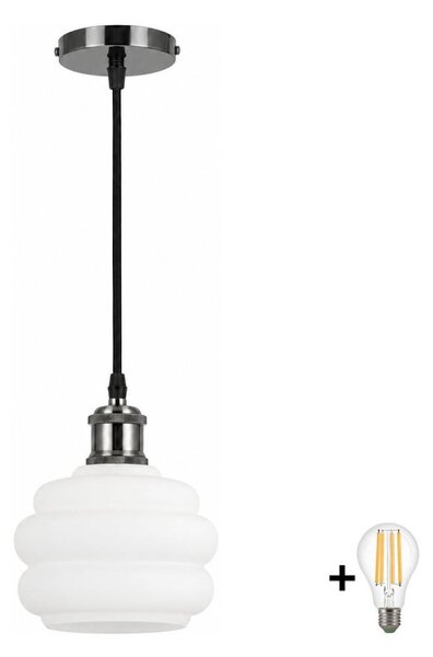 BRILAGI - LED luster na lanku RETRO GLASS 1xE27/60W/230V pr. 20 cm čierna/biela