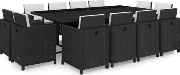Maison Exclusive – 13-dielna záhradná jedálenská súprava s poduškami Poly Rattan Black