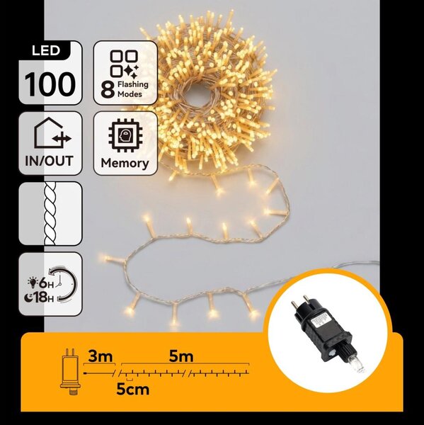Aigostar - LED vonkajšia vianočná reťaz 100xLED/8 funkcií 5,3m IP44 teplá biela