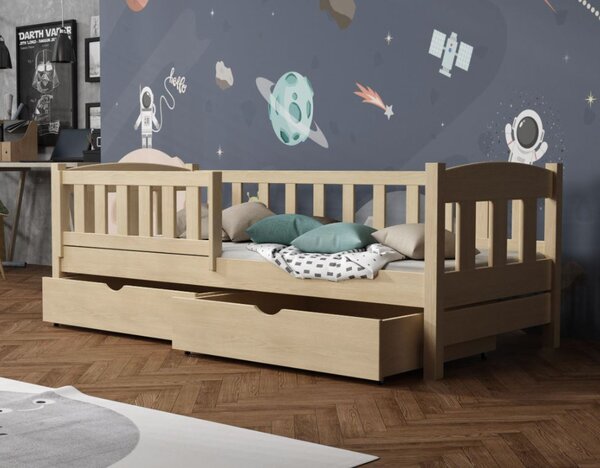 MAXMAX Detská posteľ z masívu borovice BEN so šuplíkmi - 200x80 cm - PRÍRODNÁ BOROVICA