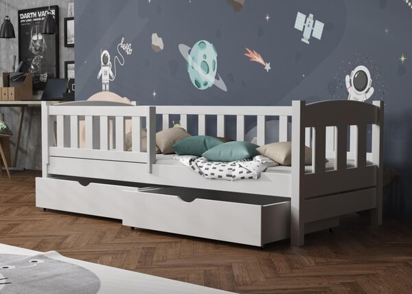 MAXMAX Detská posteľ z masívu borovice BEN so šuplíkmi - 180x80 cm - BIELA