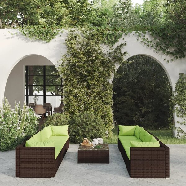 Maison Exclusive – 9-dielna záhradná súprava s vankúšmi z polyrotangu v hnedej farbe