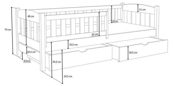 MAXMAX Detská posteľ z masívu borovice BEN so šuplíkmi - 190x90 cm - OLIVOVO ZELENÁ