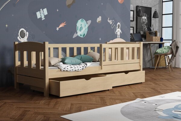 MAXMAX Detská posteľ z masívu borovice BEN so šuplíkmi - 200x80 cm - PRÍRODNÁ BOROVICA