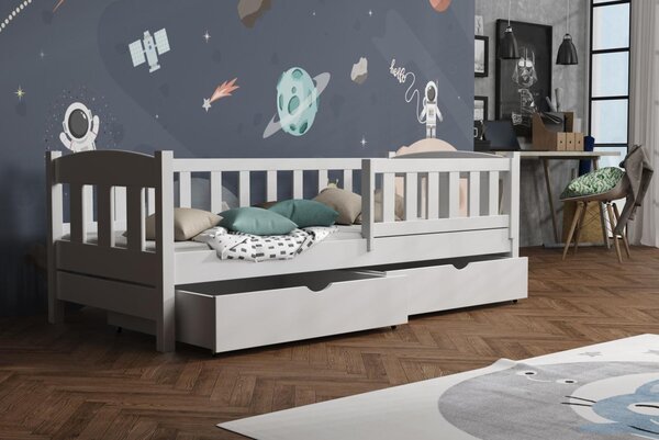 MAXMAX Detská posteľ z masívu borovice BEN so šuplíkmi - 180x80 cm - BIELA