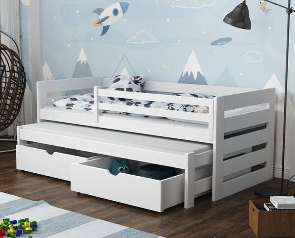 MAXMAX Detská posteľ z masívu borovice JOLANA s prístelkou a šuplíky - 180x80 cm - BIELA