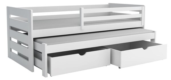 MAXMAX Detská posteľ z masívu borovice JOLANA s prístelkou a šuplíky - 200x90 cm - ŠEDÁ