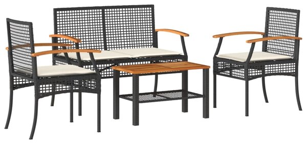 Maison Exclusive – 4-dielna záhradná súprava s vankúšmi, čierna, polyratan