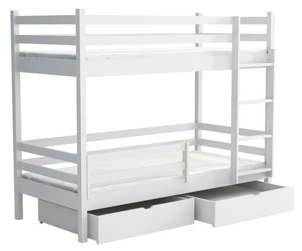 MAXMAX Detská poschodová posteľ z masívu borovice LEGEND PLUS so šuplíkmi - 200x90 cm - BIELA