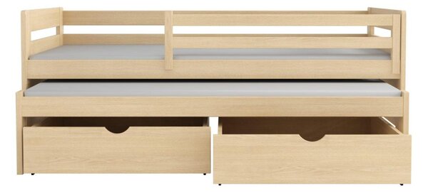 MAXMAX Detská posteľ z masívu borovice JOLANA s prístelkou a šuplíkmi - 200x90 cm - PRÍRODNÁ BOROVICA