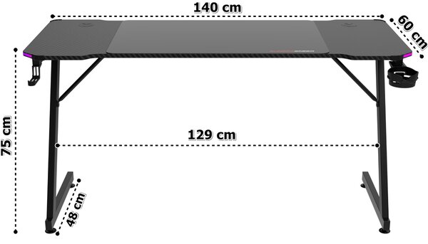 TZB Herný stôl SHADOW GAMER 2.0 140 cm LED RGB čierny