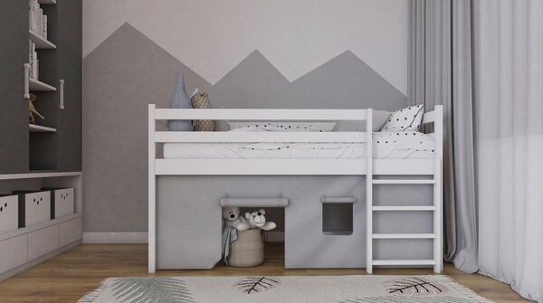 MAXMAX Detská vyvýšená posteľ z masívu borovice PORTO - 200x90 cm - biela