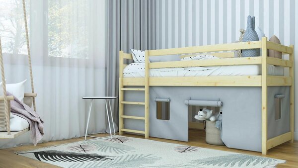 MAXMAX Detská vyvýšená posteľ z masívu borovice PORTO - 180x80 cm - prírodná borovica