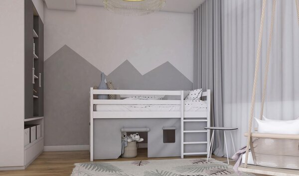 MAXMAX Detská vyvýšená posteľ z masívu borovice PORTO - 200x90 cm - biela