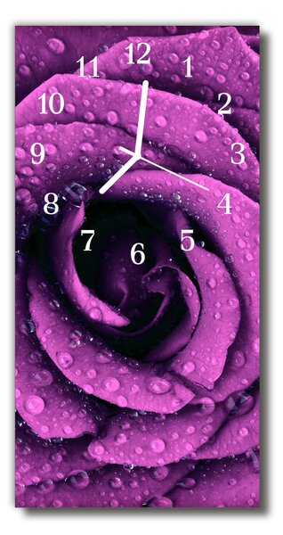 Sklenené hodiny vertikálne Kvety ružové fialové kvapky 30x60 cm