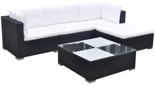 Maison Exclusive – 5-dielna záhradná súprava s vankúšmi z polyrotangu, čierna
