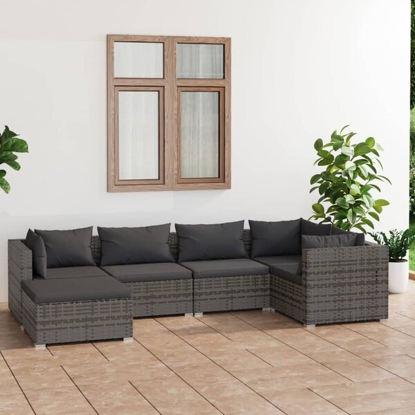 Maison Exclusive – 6-dielna záhradná súprava s vankúšmi Poly Rattan Grey