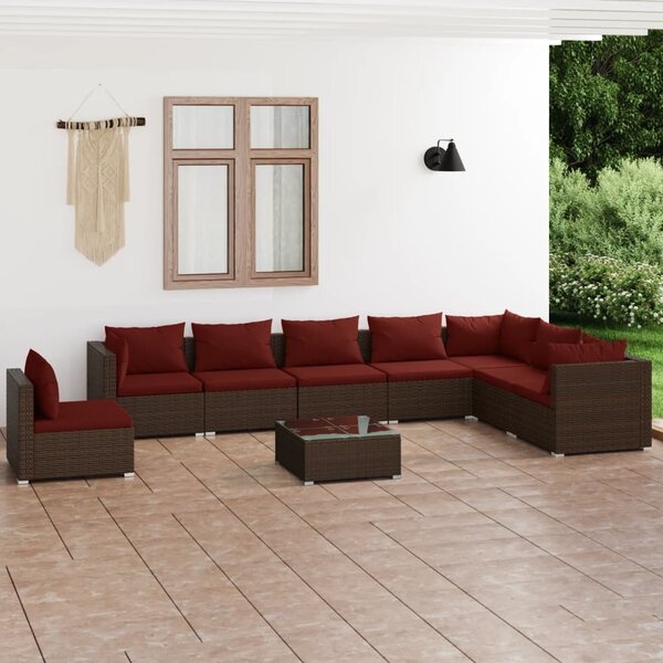 Maison Exclusive – 9-dielna záhradná súprava s vankúšmi z polyrotangu v hnedej farbe