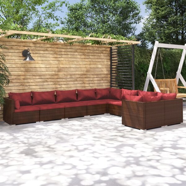 Maison Exclusive – 9-dielna záhradná súprava s vankúšmi z polyrotangu v hnedej farbe